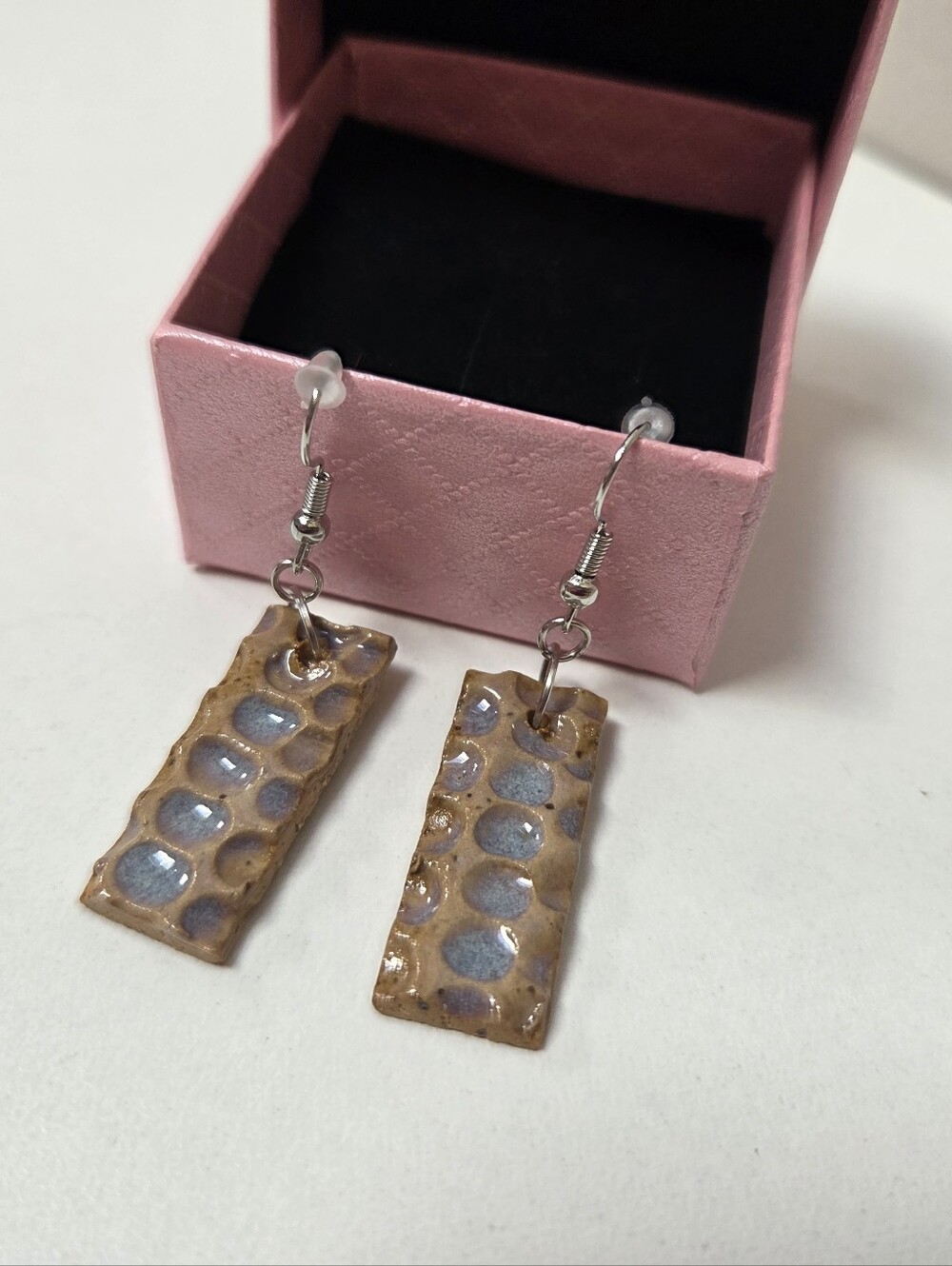 Handmade Blue and Tan Resin Bubble Drop Earrings